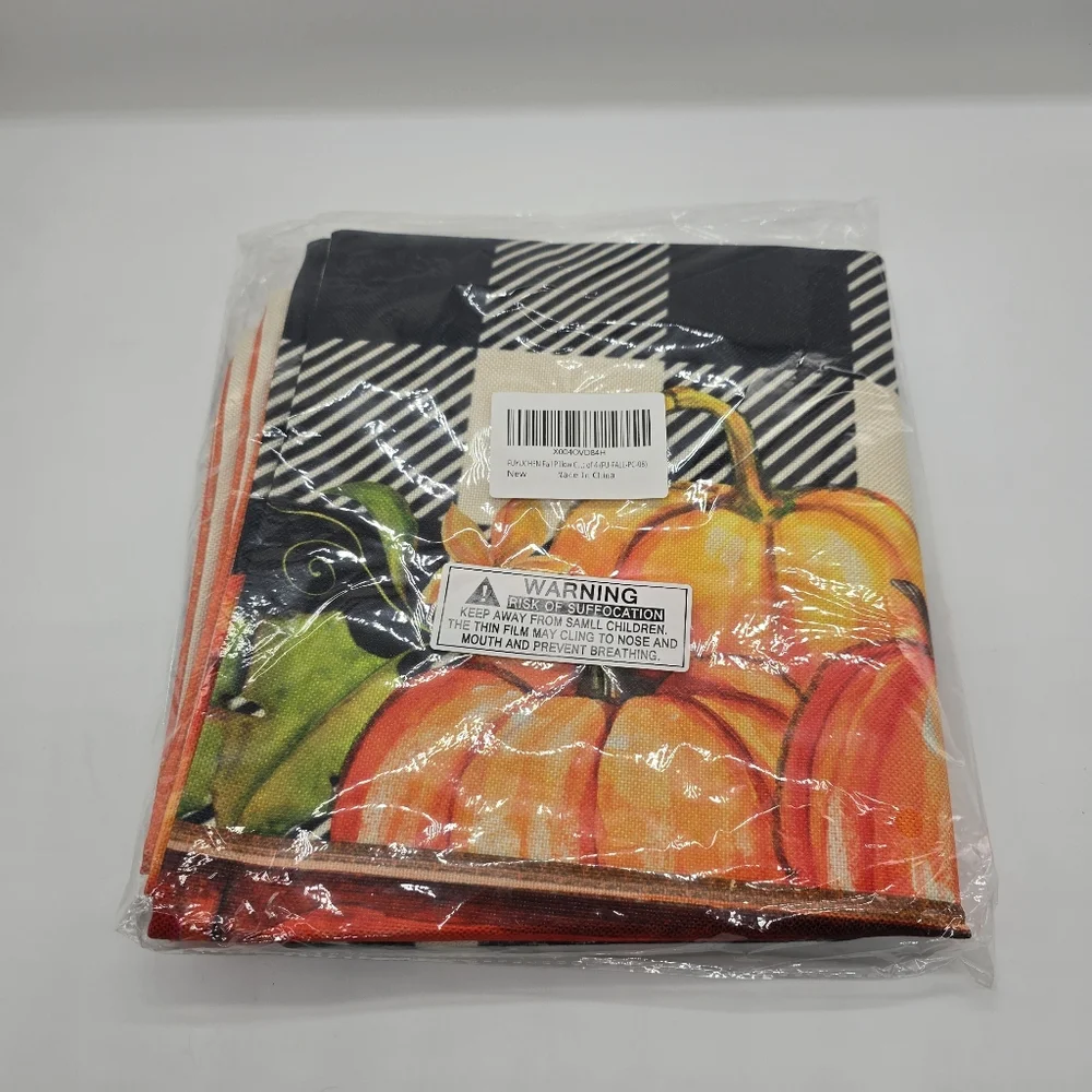 Set of 4 Fall Themed Farm House Throw Pillow Covers with Zipper 18